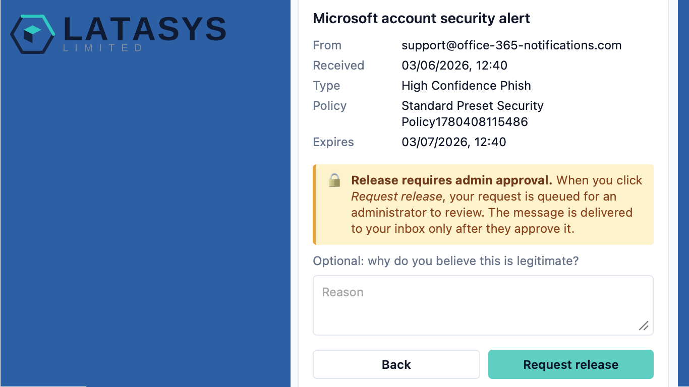 LataSys Quarantine: Release and reporting